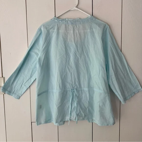 Ella Simone Cotton Pajama Set Sz XL Sky Blue NWOT Embroidered Pintuck Ribbon - Picture 3 of 16